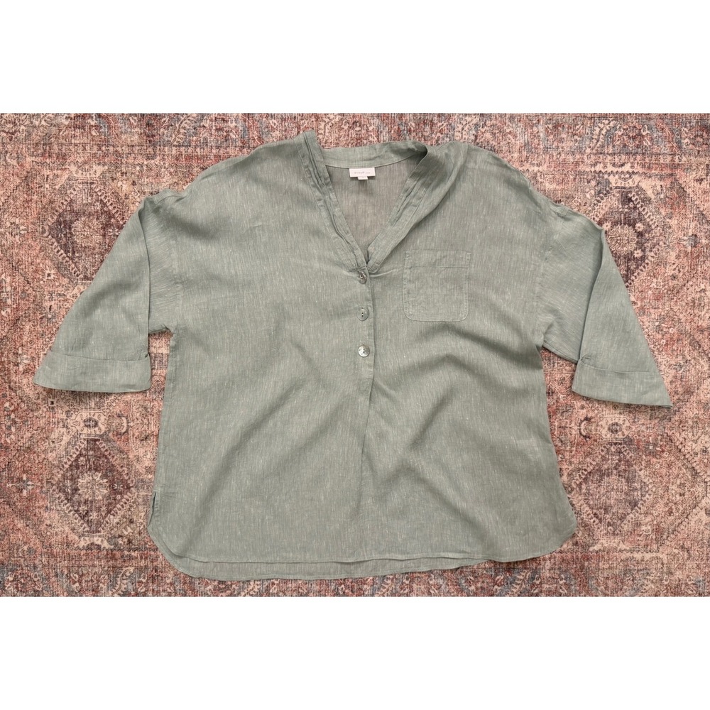 Pure Jill J. Jill Tunic 100% Linen 2X Sage Green Relaxed 3/4 Sleeve Blouse